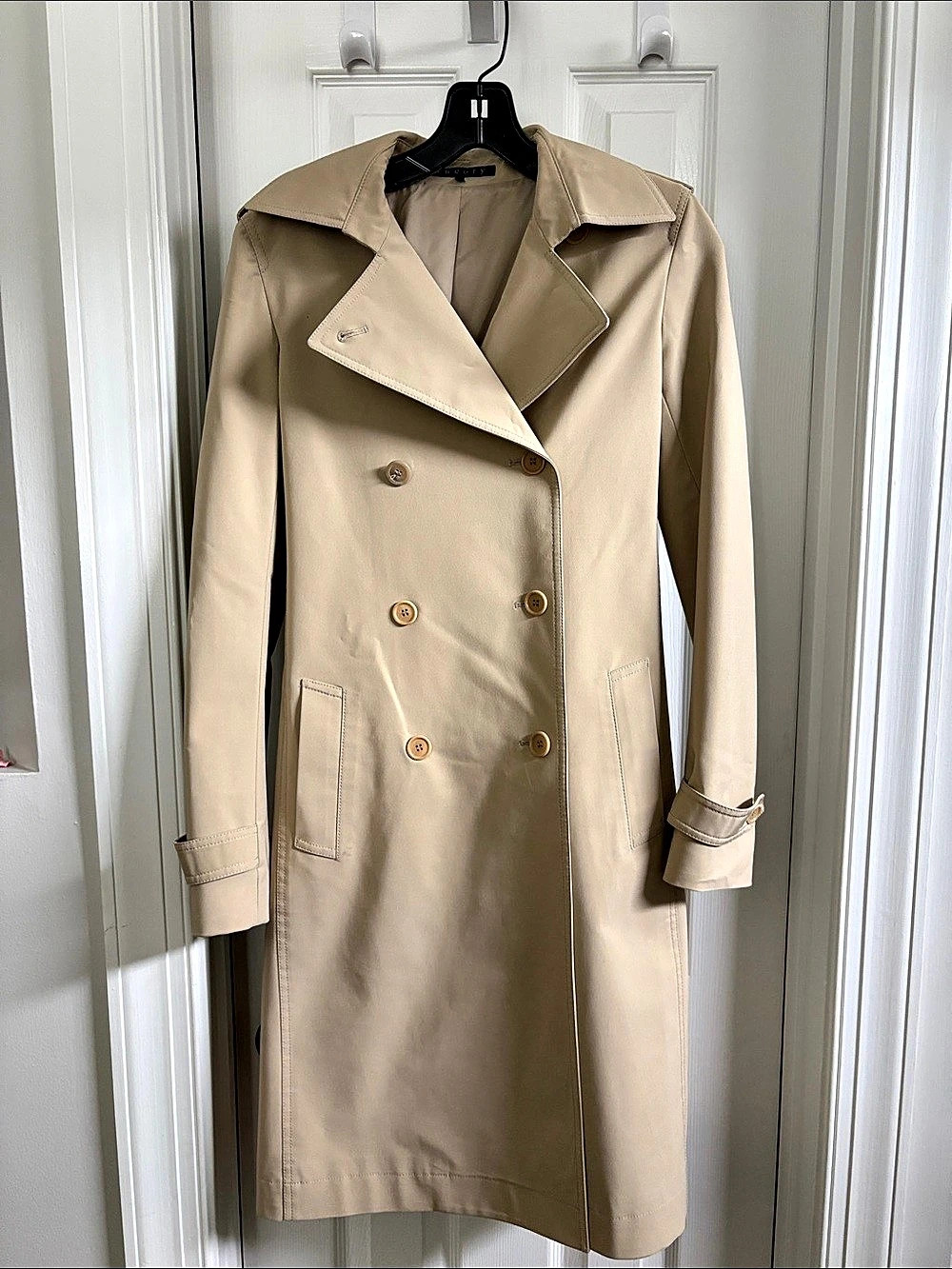 Theory Double-Breasted Trench Coat in Beige Like New